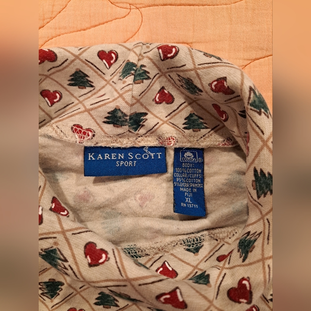 Karen Scott Christmas Turtle Neck - Xmas Trees and Hearts - Sz XL - USED - Picture 3 of 9